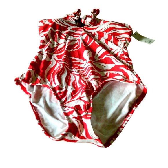 Apt. 9 Women's Petite Large Shadow Red Ring Keyhole One-Piece Bathing Suit NWT - Picture 1 of 13